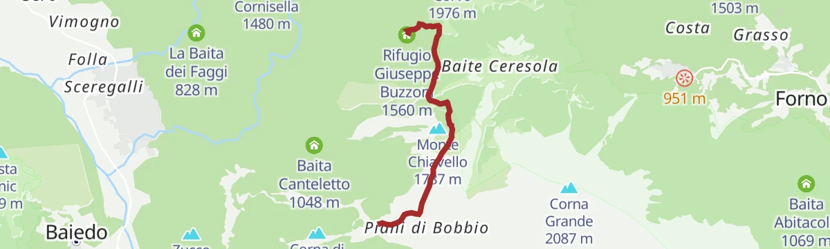 Route map: Al Rifugio Buzzoni dai Piani di Bobbio